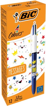 Bic 4 Colours Messages, balpen, 0,32 mm, 4 klassieke inktkleuren, doos van 12 stuks
