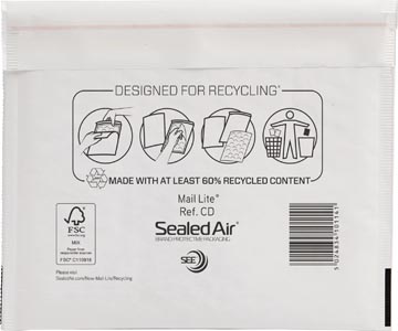 Mail Lite luchtkussenenveloppen, wit, zelfklevend, 180 x 160 mm, doos van 100 stuks