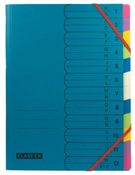 Class'ex sorteermap A-Z en 1-12, blauw met 12 tabs in geassorteerde kleuren