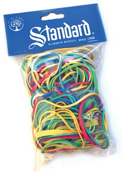 Standard elastieken 5 populaire afmetingen, geassorteerde kleuren, zakje van 100 g