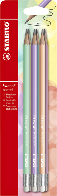 Potlood STABILO grafiet Swano HB met gumtip pastel etui à 6 kleuren