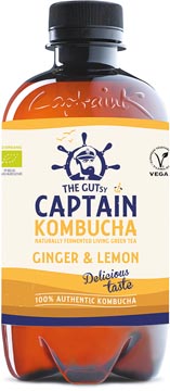 The Gutsy Captain Kombucha Ginger & Lemon, flesje van 400 ml, pak van 12 stuks