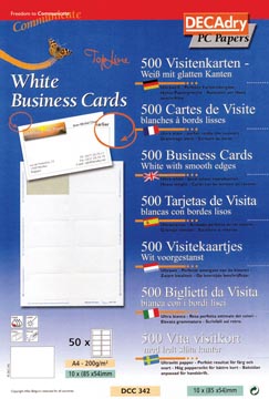 Decadry visitekaarten TopLine 500 kaartjes (10 kaartjes ft 85 x 54 mm per A4), rechte hoeken