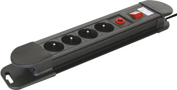 Perel contactdoos met 4 stopcontacten, schakelaar en overspanningsbeveiliging, zwart, voor België