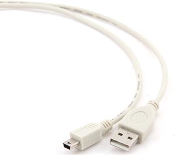 Cablexpert oplaad- en gegevenskabel, USB 2.0-stekker naar mini USB 2.0-stekker, 1 m, wit