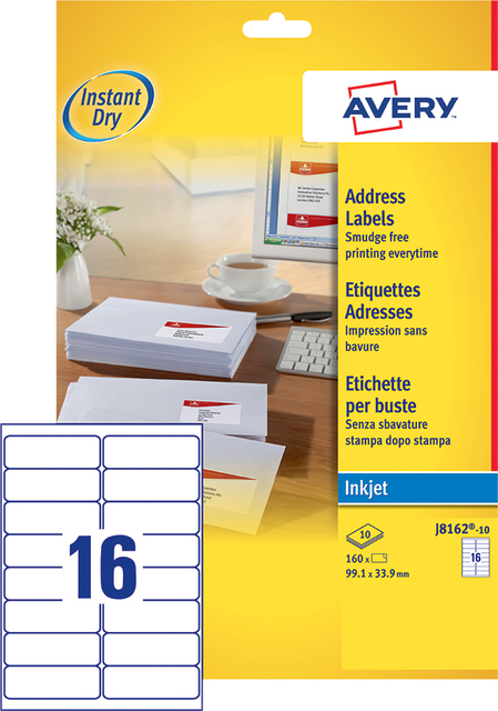 Etiquette Avery J8162-100 99,1x33,9mm blanc 1600 pièces