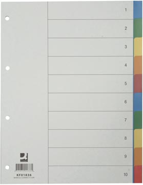 Q-Connect intercalaires jeu 1-10, avec page de garde, ft A4, couleurs assorties