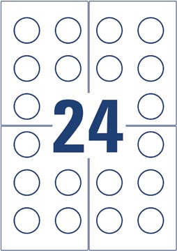 Avery étiquettes ronde calendrier infalsifiables NoPeel, diamètre 30 mm, 240 pièces, 24 par feuille