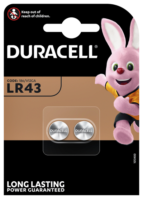 Batterij Duracell knoopcel 2xLR43 alkaline Ø11,6mm 2 stuks