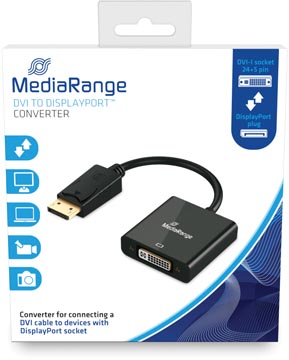 Câble adaptateur DVI pour DisplayPort, DVI-I (24+5) Femelle/DP Mâle, contacts plaqués, 15cm
