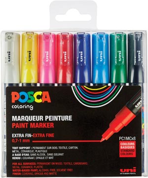 Posca paintmarker PC-1MC, set van 8 markers in geassorteerde basiskleuren