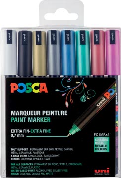 Uni POSCA paintmarker PC-1MC, 0,7 mm, etui met 8 stuks in geassorteerde metallic kleuren
