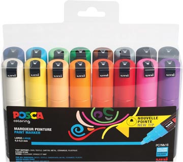 Posca paintmarker PC-7M, set de 16 pièces en couleurs assorties