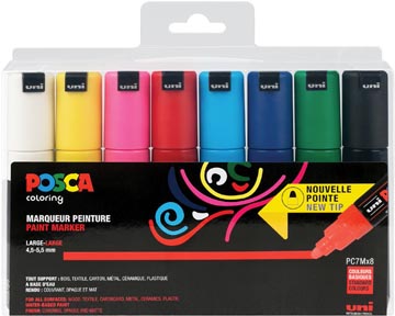 Posca paintmarker PC-7M, set van 8 markers in geassorteerde basiskleuren