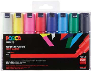 Uni-ball Paint Marker op waterbasis Posca PC-8K doos van 8 stuks in geassorteerde kleuren