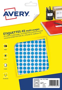Avery PET08B etiquettes pastilles rondes, diamètre 8 mm, blister de 2940 pièces, bleu