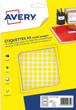 Avery PET08J etiquettes pastilles rondes, diamètre 8 mm, blister de 2940 pièces, jaune
