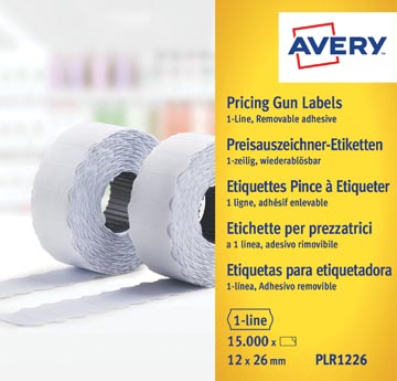 Avery PLR1226 etiketten voor prijstang afneembaar, ft 12 x 26 mm, 15 000 etiketten, wit