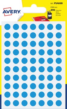 Avery PSA08B etiquettes pastilles rondes, diamètre 8 mm, blister de 490 pièces, bleu clair