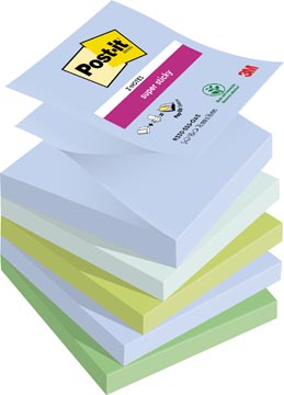 Post-it Super Sticky z-notes Oasis, 90 feuilles, ft 76 x 76 mm, couleurs assorties, paquet de 5 blocs