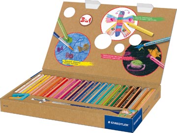 Staedtler crayon Buddy 3-en-1, boîte de 18 pièces en couleurs assorties