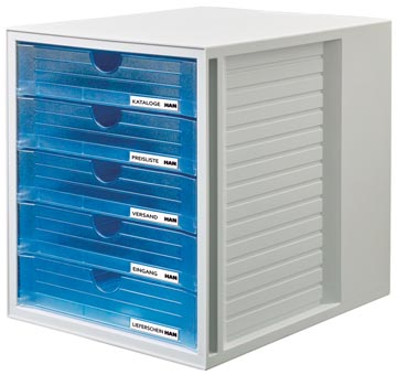 Han ladenblok Systembox met 5 gesloten laden, transparant blauw