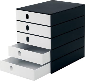 Styro bloc à tiroirs Styroval Pro avec 5 tiroirs fermés, noir/blanc