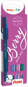 Pentel brushpen Sign Pen Brush Touch, kartonnen etui met 4 stuks: donkerblauw, paars, rose en turquoise