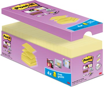 Post-it Super Sticky z-notes, 90 feuilles, ft 76 x 76 mm, boîte de16 + 4 gratis, jaune