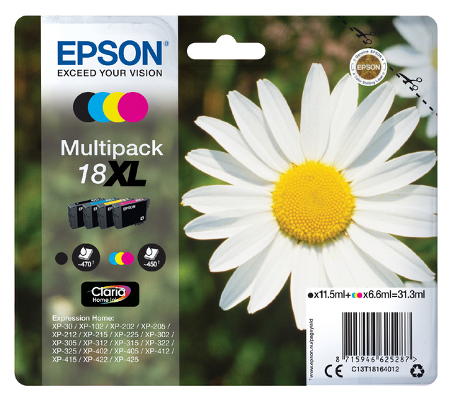 Inktcartridge Epson 18XL T1816 zwart + 3 kleuren HC