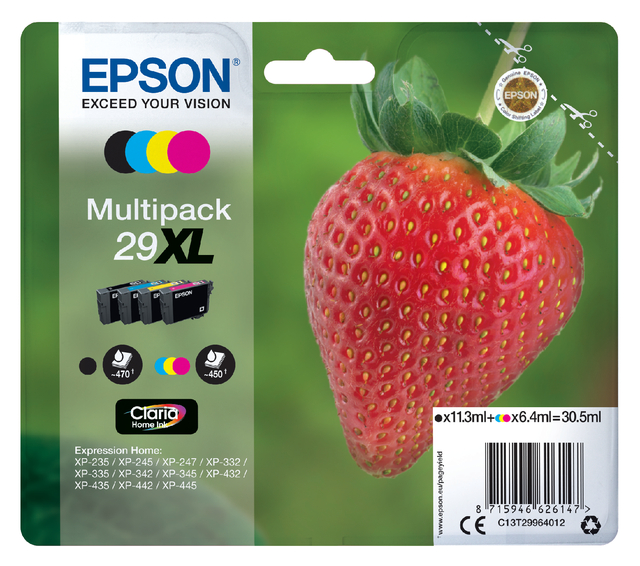 Inktcartridge Epson 29XL T2996 zwart + 3 kleuren HC