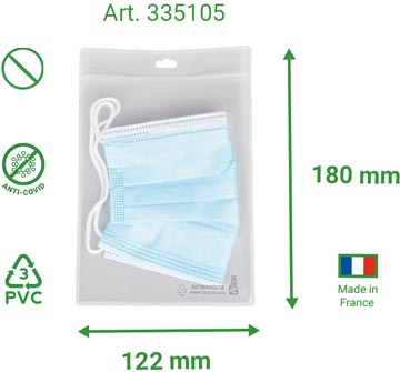 Tarifold support antimicrobien pour masques buccaux, avec lacet textile, paquet de 10 pièces