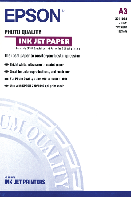 Papier jet d’encre Epson S041068 A3 mat 105g 100 feuilles