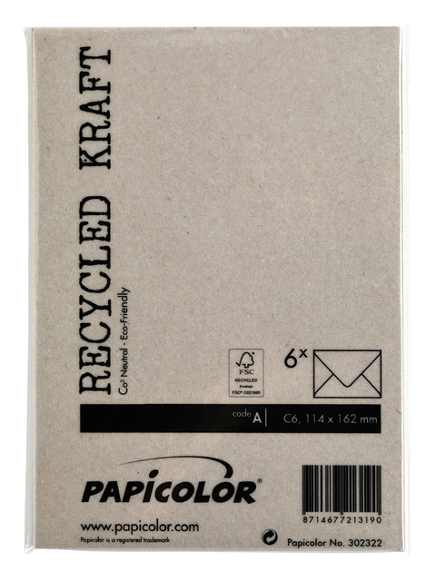 Enveloppe Papicolor C6 114x162mm kraft gris