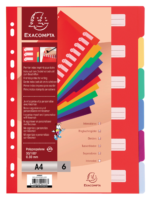 Intercalaires Exacompta 11 perforations 6 onglets PP assorti