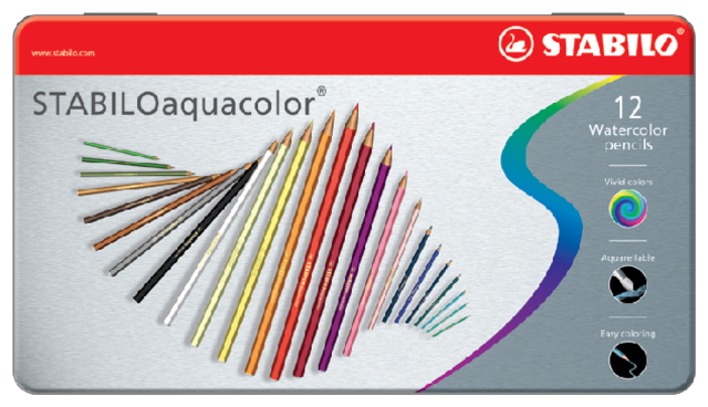 Crayon de couleur STABILO Aquacolor 12pcs boîte métal ass