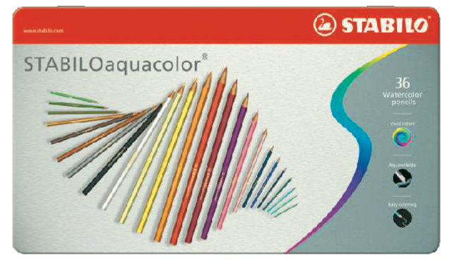 Crayon de couleur STABILO Aquacolor 36pcs boîte métal ass