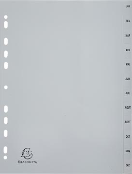 Exacompta intercalaires mensuel A4, en PP, 12 onglets, jan-déc, gris, français