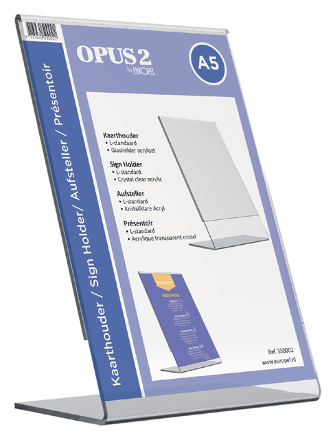 Kaarthouder OPUS 2 L-standaard A5 staand acryl