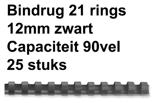 Bindrug GBC 12mm 21rings A4 zwart 25stuks