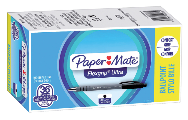 Balpen Paper Mate Flexgrip Ultra zwart medium 30+6 gratis