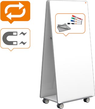 Nobo Move & Meet mobiel systeem met 2 whiteboard panelen, ft 180 x 90 cm