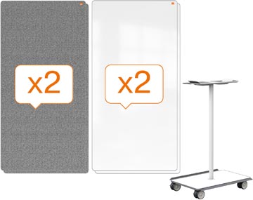 Nobo Move & Meet mobiel systeem met 2 whiteboard/memobord panelen, ft 180 x 90 cm