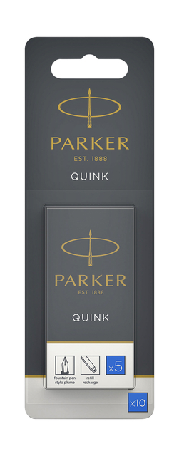 Inktpatroon Parker Quink uitwisbaar blauw blister à 10 stuks