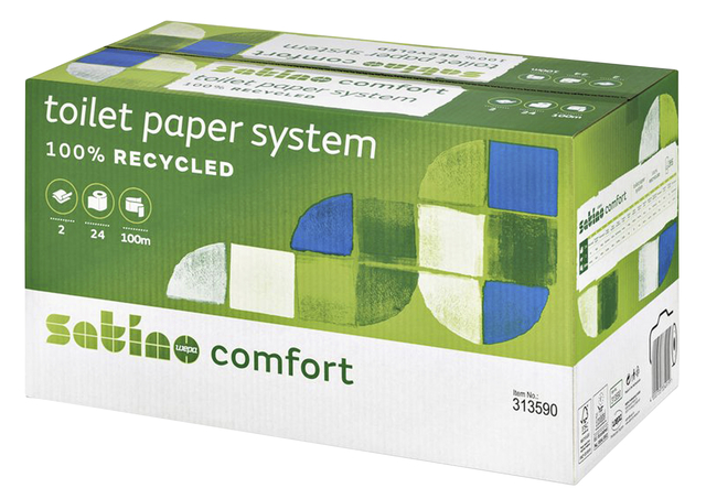 Papier toilette Satino Confort 2 épaisseurs 100m rouleau à embout 24 pièces