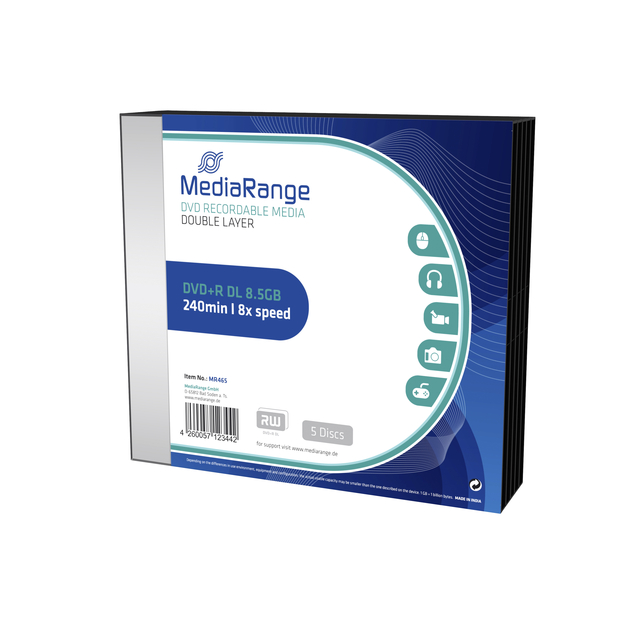 DVD+R MediaRange DL 8.5GB|Slimcase Pack a 5 stuks