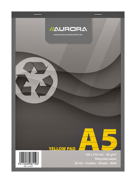 Bloc-notes Aurora A5 ligné 80 feuilles 80g jaune