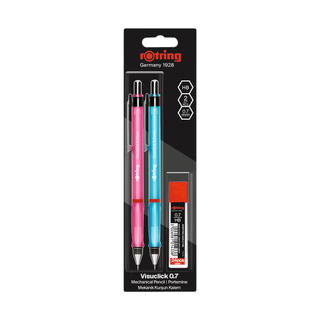 Portemine rOtring Visuclick 2B 0,7mm Blister 2 pièces assorti+ extra mines