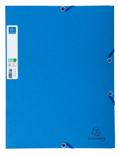 Chemise à élastique Exacompta Clean'Safe 3 rabats carton bleu