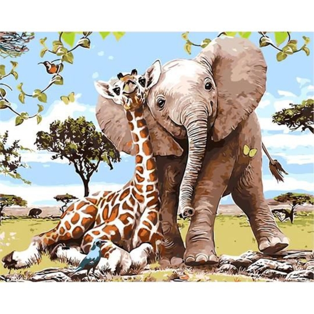 Peinture par numéro éléphant et girafe